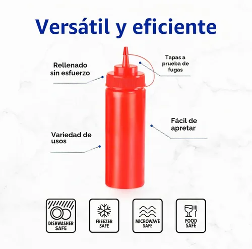 Vista 7 de New Star Foodservice Botella transparente para apretar de 24 onzas, boca ancha, paquete de 6