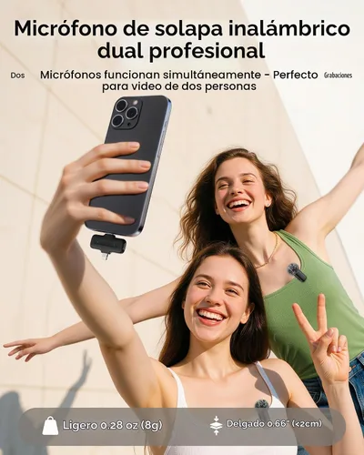 Vista 7 de Micrófono Lavalier inalámbrico para iPhone, iPad y Android con funda de carga, micrófono de solapa con reducción de ruido, duración de la batería