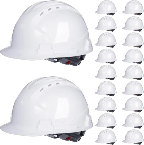 Vista 11 de Leumoi Paquete de 20 cascos de seguridad de suspensión de 4 puntos, cascos de seguridad de ABS con trinquete, cascos de construcción ajustables