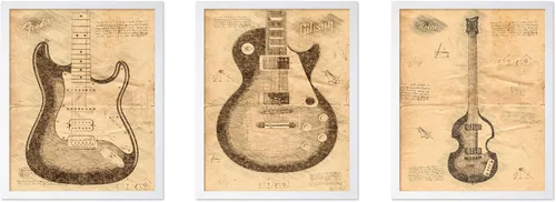Vista 17 de Poster Master Póster de música vintage de 3 piezas, impresión de instrumentos retro, regalo para músico, amigo, guitarra eléctrica, patrón, patente