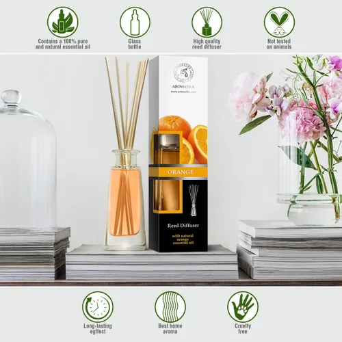 Vista 8 de Difusor de naranja con aceite de naranja, 3.4 onzas líquidas, Fresh Room, fragancia de larga duración, difusor de varillas perfumado naranja, juego