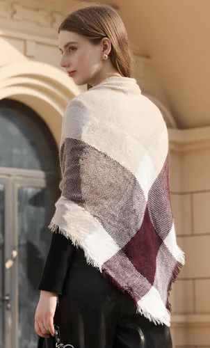 Vista 105 de Wander Agio - Bufanda envolvente con diseño a cuadros o triangular para mujer, cálida y larga, de punto, sensación de cachemira, chal