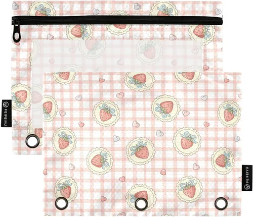 Vista 23 de Estuche de béisbol blanco para lápices de 3 anillas, paquete de 2 carpetas para lápices, estuche transparente con cremallera, bolsa de cosméticos