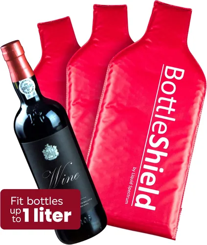 Vista 3 de Bottle Shield - Bolsa de viaje reutilizable con protector de vino (paquete de 3) – Traje de envoltura acolchada de burbujas – Funda de botella