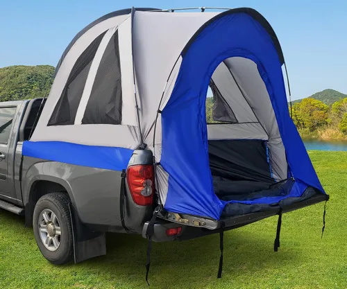 Vista 2 de Hasika Tienda de campaña de doble capa con toldo, PU3000 mm, refugio impermeable para campamento, se adapta a camas cortas de 5 a 6.5 pies, cama