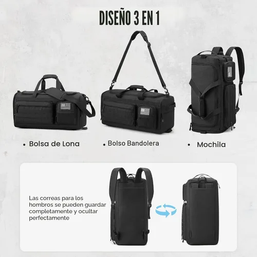Vista 2 de G4Free Bolsa de lona 3 en 1 para viajes, gimnasio, deportes, mochila Negro