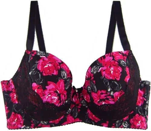 Vista 3 de Mierside - Brasier sexy para mujer, talla grande, diseño con estampado,color rojo y morado