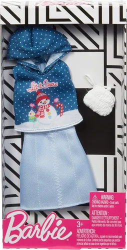 Vista 2 de Barbie Surtido de moda navideña de ropa para muñecas, trajes completos de muñecas, regalo para niños de 3 a 8 años