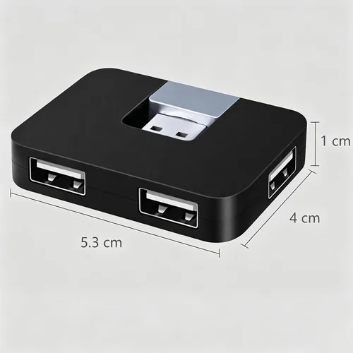 Vista 2 de Concentrador USB 2.0, 4 puertos mini en forma de U de transferencia de datos para PC portátil, de escritorio, Plug and Play, negro