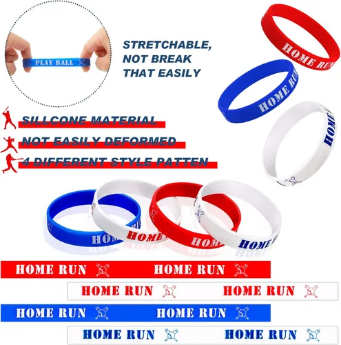 Vista 4 de Roowest 24 bolsas de recuerdos de fiesta de béisbol con pulseras con cordón de béisbol, bolsas de regalo para niños, suministros de fiesta