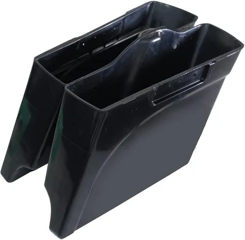 Vista 3 de Alforjas rígidas extendidas de 5 pulgadas con tapas para modelos Harley Touring 1993-2013 sin pintar, negro