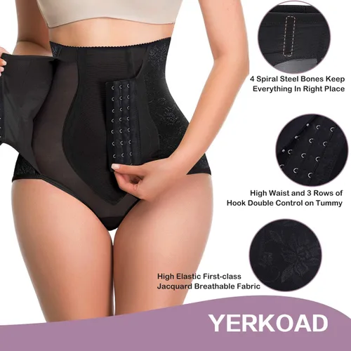 Vista 3 de YERKOAD Bragas con control de abdomen para mujer, moldeador de glúteos, corsé corto de cintura alta, moldeador de cuerpo, ropa