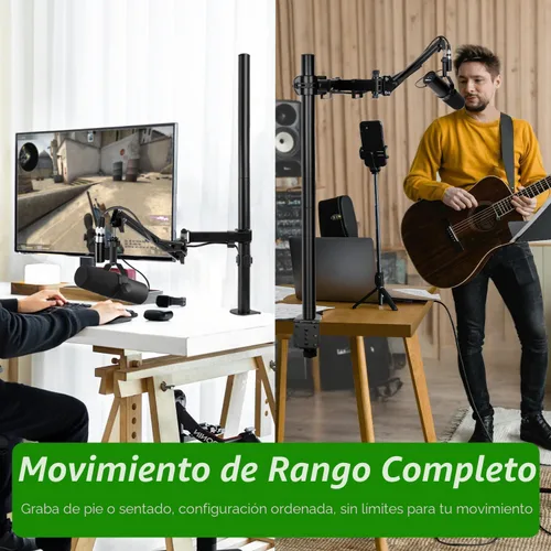 Vista 3 de Brazo de Micrófono de Pluma, Soporte de Micrófono Aéreo Ajustable con Altura con Elevador de Extensión para Shure SM7B Blue Yeti HyperX QuadCast S