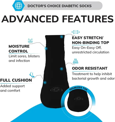 Vista 2 de Doctor's Choice - Calcetines deportivos cubretobillos para hombre, ideal para diabéticos, talla L 10-13 y XL 13-15