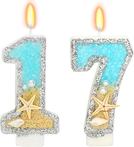 Vista 14 de Vela número 1 de estrella de mar de playa para decoración de pastel Plata