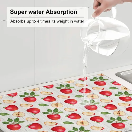 Vista 5 de Apple Orchard - Tapete de secado de platos de grano de madera de 18 x 24 pulgadas para encimera de cocina, almohadilla absorbente de microfibra