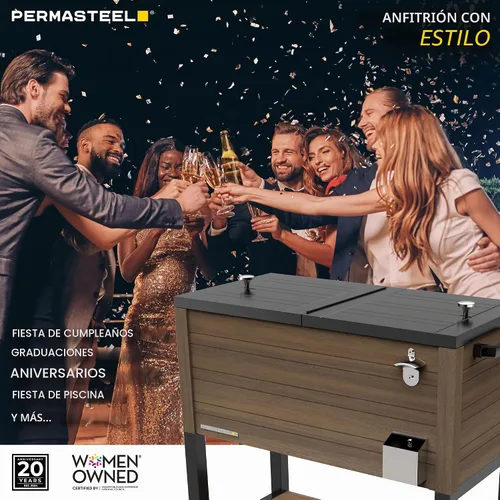 Vista 6 de Permasteel 80 Quart Party Cooler, Rolling Ice Chest with Wheels and Handles for Indoor Outdoor Patio