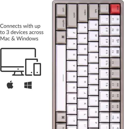 Vista 4 de Keychron Teclado mecánico inalámbrico K2 75% Layout Bluetooth con teclas retro de doble disparocable tipo C, interruptor marrón mecánico Keychron