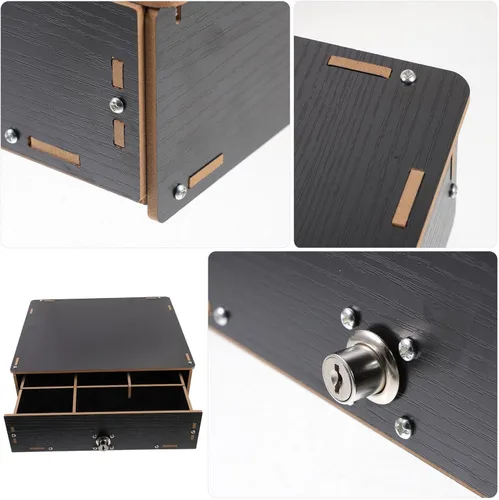 Vista 5 de VILLCASE Cajón manual de registro para sistema de punto de venta Cajón de efectivo con bandeja extraíble Cerradura de llave Organizador de dinero