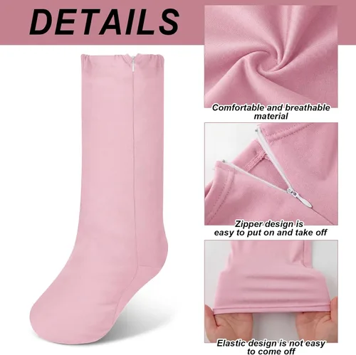 Vista 5 de Boao 2 piezas de fundas moldeadas para piernas, medias cortas medias debajo de la rodilla, manga de pierna para pies, hombres y mujeres (beige, rosa)