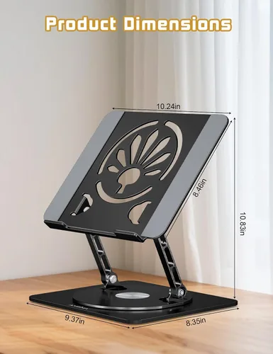 Vista 3 de Soporte ajustable para computadora de escritorio, base giratoria de 360°, elevador de aluminio para laptop, soporte ergonómico para oficina, hogar