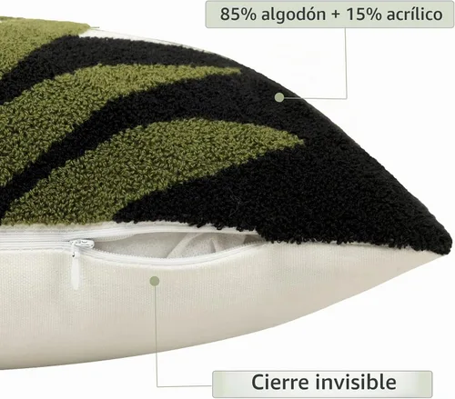 Vista 4 de Merrycolor Fundas de almohada decorativas bohemias para cama, modernas de mediados de siglo, fundas de almohada verde hoja, funda de almohada