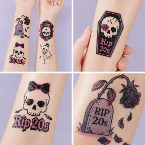 Vista 8 de 96 tatuajes temporales precortados RIP 20s para fiesta