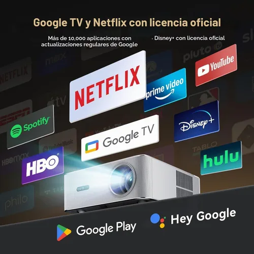 Vista 2 de Proyector oficial de Google TV 4K con WiFi y Bluetooth, proyector de películas inteligentes con enfoque automático HDR10, pantalla de 200 pulgadas