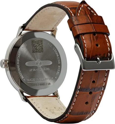 Vista 2 de Zeppelin LZ129 Hindenburg Reloj de cuero con caja de acero para hombre 8042-5, Marrón, Moderno