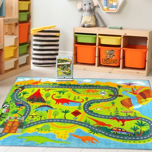 Vista 18 de KC Cubs 8x10 Alfombra de Carretera con Animales Safari para Coches de Juguete – Alfombra de Juego Educativa para Niños, Pequeños, Guardería, Aula