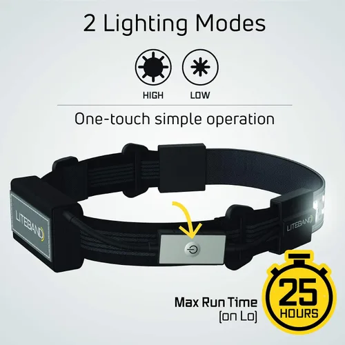 Vista 4 de OPTIMAL VENTURES Linterna Frontal LED Liteband Súper Ligera Flex de 300 Lúmenes, Lámpara de Cabeza Brillante, Linternas Frontales con Pilas AAA