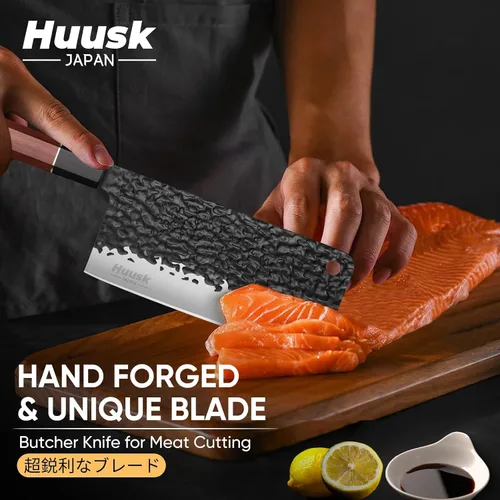 Vista 2 de Huusk Cuchillo Japonés Cortador de Carne - 6.7" Cuchillos Forjados a Mano, 3 Capas 9CR18MOV Cuchillo de Cocina de Alto Carbono, Cuchillos de Cocina