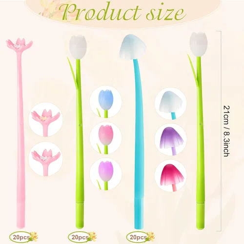 Vista 2 de Yexiya 60 bolígrafos con diseño de flores que cambian de color, regalos para madres y profesores, bolígrafos a granel de 0.020 in, tulipán, rosa