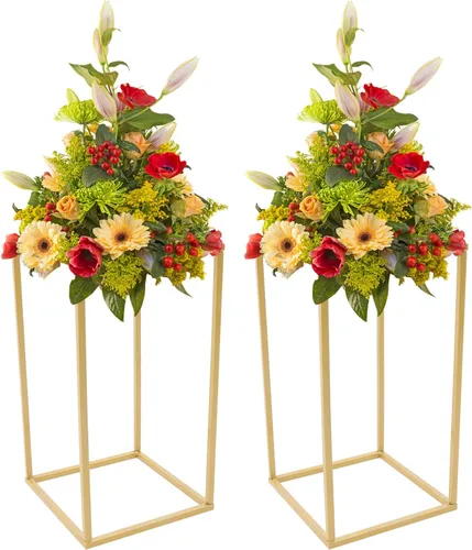 Vista 15 de 10 soportes de metal para centros de mesa de boda, jarrones de columna, soporte de flores de boda, soporte rectangular geométrico dorado