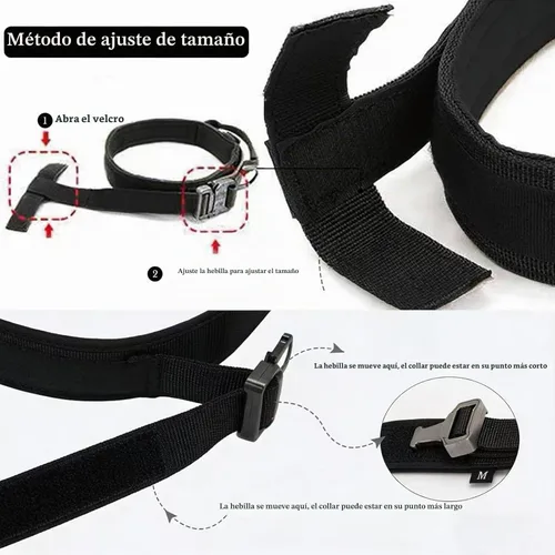 Vista 4 de Collar táctico para perro, ajustable, militar, de nailon, con asa de control y hebilla de metal resistente para perros medianos y grandes (negro, S)