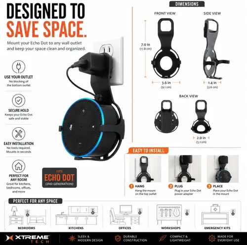 Vista 7 de Xtreme - Soporte de pared para el Echo Dot, soporte de toma de pared