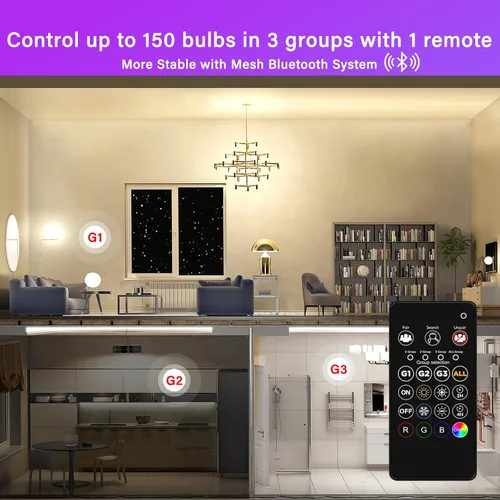 Vista 4 de Sengled Bombillas inteligentes de modo dual con control remoto/aplicación, bombillas LED blancas giratorias 2700K-6500K, control de grupo