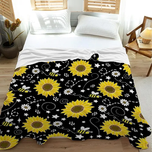 Vista 6 de Manta de girasol de abeja, regalo para los amantes de las niñas, manta de franela súper suave para sofá cama, cama acogedora de felpa, decoración