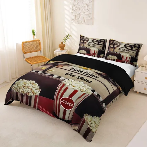 Vista 2 de Homewish Theater Cinema Poster Duvet Cover Set Twin Size,Retro Movie Bedding Sets 2Pcs for Kids Girls Boys Teens Room Decor,Popcorn Comforter Cover