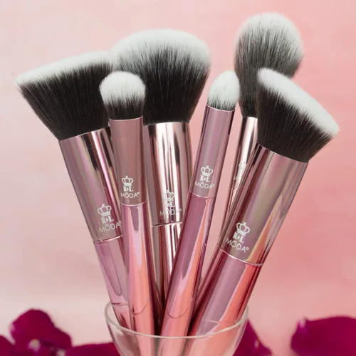 Vista 3 de MODA Kit de 6 brochas de maquillaje de rosas de edición limitada, incluye polvo, licuadora angular, tez, difusor, sombra y pinceles de ojos ahumados