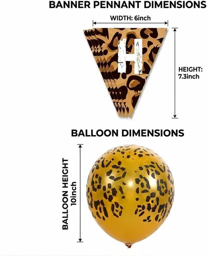 Vista 4 de Decoraciones de cumpleaños con estampado de guepardo y leopardo, suministros de fiesta temática de selva de safari con pancarta de feliz cumpleaños