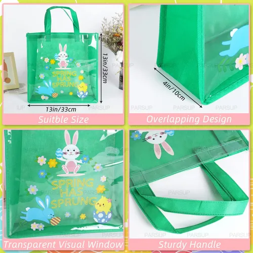 Vista 2 de 6 bolsas de caza de huevos de Pascua felices, bolsas de regalo de huevos de zanahoria con asas, bolsas multifuncionales no tejidas para envolver