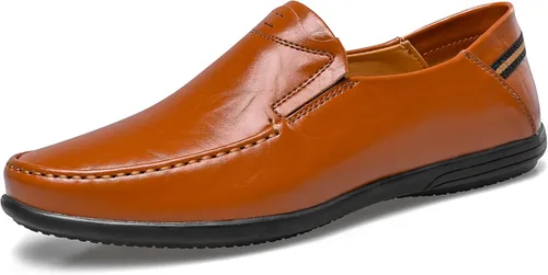 Vista 6 de LUODENGLANG Mocasines de cuero genuino de primera calidad para hombre, zapatos casuales sin cordones para conducir, mocasines para hombre, ligeros