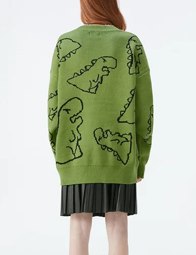 Vista 5 de Rxozrxoz Suéter de punto de dinosaurio para mujer, lindo suéter kawaii vintage, casual, holgado, suéter sin botones