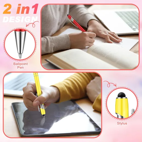 Vista 4 de Tenare 12 piezas 2 en 1 bolígrafo de metal con punta de lápiz capacitivo, bolígrafo de 1,0 mm de tinta negra para pantallas táctiles (color surtido)