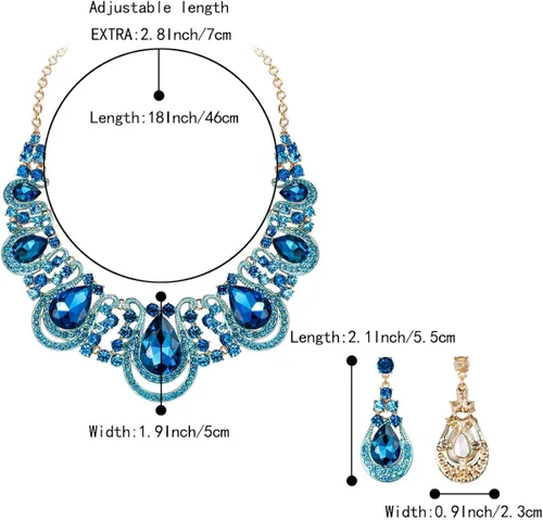 Vista 4 de BriLove Conjunto de collar y aretes con forma de lágrima de cristal para mujer