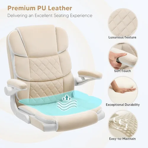 Vista 6 de SEATZONE Silla de escritorio de oficina cómoda con reposabrazos abatibles, cómoda silla de escritorio ejecutiva de terciopelo con respaldo medio