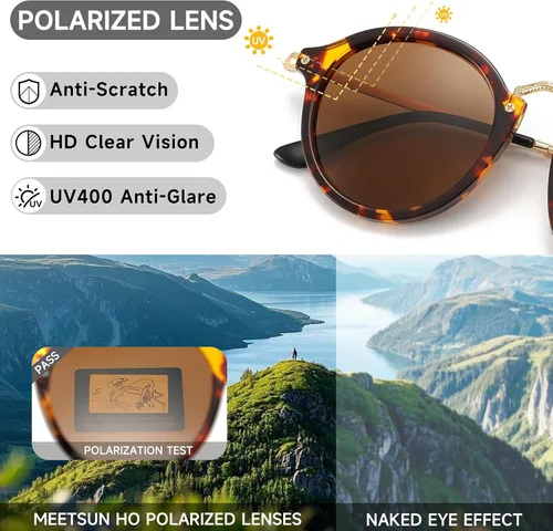 Vista 4 de Round Polarized Sunglasses Women Trendy Retro tortoise circle frame