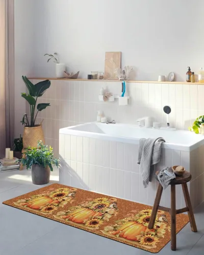 Vista 4 de Tapete de baño retro con diseño de calabaza para bañera, antideslizante, secado rápido y absorbente, tierra de diatomeas, fregadero de cocina