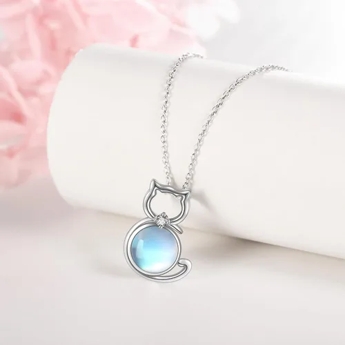 Vista 3 de POPLYKE Collar de gato o familia para mujeres y niñas, plata de ley 925, luna celta, gato, joyería Wiccana, regalo para esposa
